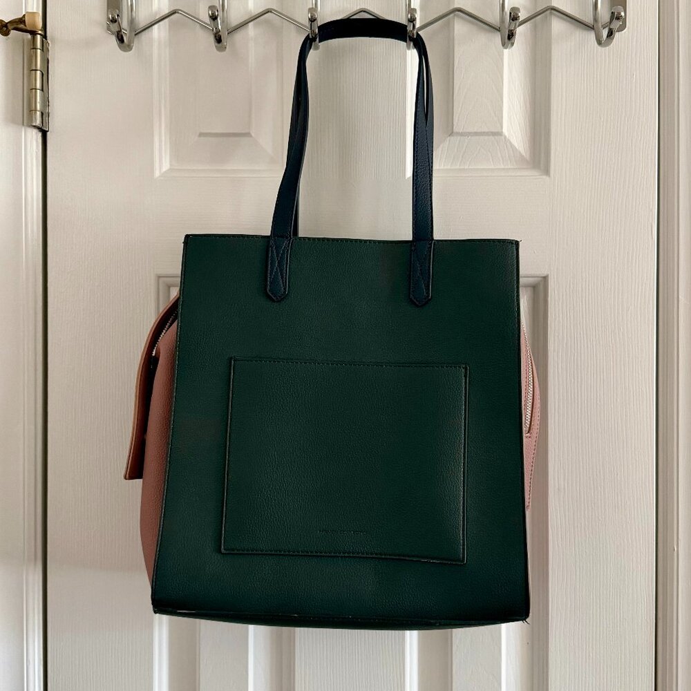 French Connection green navy mauve large tote bag